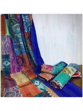 Sevya Handmade Upcycled Silk Sari Kantha Throw
